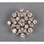 A 19th century yellow metal diamond set diamond brooch set with a total of 49 diamonds, the