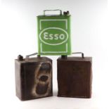 Three two-gallon petrol cans for Esso and War Department 1939 and 1953, all with correct brass