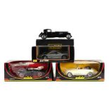 Four Solido 1/18 scale diecast metal cars comprising Bugatti Royale, Maclaren F1, Rolls Royce