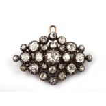 A 19th century diamond pendant brooch, approx 3ct in total, the largest diamond 5mm diameter.