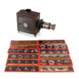 A W Gamage Ltd, Holborn London, Standard Magic Lantern with a selection of slides.