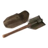 WW2 US Army folding spade in case. The case is marked MEYERS & SON 1944 with the spade stamped: US