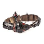 A Margot de Taxco mid century silver and black enamel articulated bracelet.Condition ReportSome