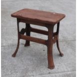 An Industrial machinist type cast iron table with rectangular wooden top, 68cms wide.