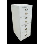 A painted wooden four-drawer filing cabinet with brass handles and name plaques, 52cms wide.