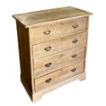 A pine chest of drawers with four graduated long drawers, on a plinth base, 90cms wide.Condition