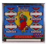 A 1960's Pinball back glass 'Williams Big Chief', framed, 65 by 60cms.