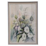 Liz Deakin (modern British) - Still Life of Flowers - signed lower right, watercolour, framed &