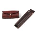 Swiss Army leather ammunition pouch or cartridge case 21.5cms (8.5ins) wide, stamped to the reverse:
