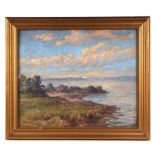 John T Randolph (20th century British) - Estuary Scene - signed lower left, oil on board, framed &