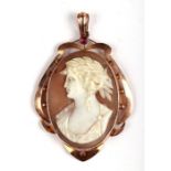 A 9ct gold mounted cameo pendant, overall 3.5 by 5cms, 8g.