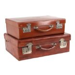 Two vintage brown leather suitcase, the largest 50cms wide (2).