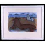 20th century modern - Abstract Nude Lying on a Beach - mixed media, 39 by 27cms, framed & glazed.