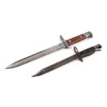 A German Mauser Model 1871/84 Knife bayonet with a 25cms (9.875ins) blade, together with a British