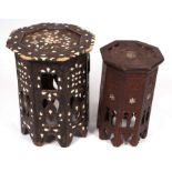 An Islamic / Moorish octagonal side table with bone and mother of pearl inlaid decoration, 34cms