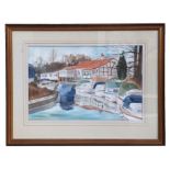 David Crick (modern British) - Weysend, Moored Boats - signed lower right, watercolour, framed &