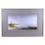 M Harvey (modern British) - Estuary Scene - watercolour, 50 by 25cms, framed & glazed.