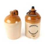 Two stoneware flagons impressed 'Penny Yeovil' and 'Carpenter & Co Cainscross Brewery', each