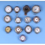A group of trench watch and similar watches to include guilloche enamel and silver examples.
