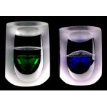 Two Svaja Art glass paperweights, the largest 9.5cms high (2).