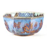 A Wedgwood Dragon lustre bowl of octagonal form, 20cms wide.Condition ReportSome wear to the