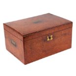 A Victorian burr wood box with inset brass handles, 36cms wide.