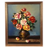 Ratto (20th century school) - Still Life of Roses in a Vase - signed lower right, oil on canvas,