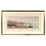 Continental school - Coastal Scene with Central Fishing Boat - watercolour, framed & glazed, 34 by