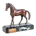 After James Osborne - a bronze figure of a horse mounted on a marble plinth, 11.5cms wide.