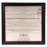 A Victorian sampler with verse, numbers and alphabet, dated 1877, framed & glazed, 40 by 38cms.