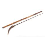 A bamboo shafted sword stick with a stag horn handle and having a 60.5cms (23.875ins) square section