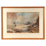 R E Roe - Ship in Distress in Rough Seas - signed lower left, watercolour, framed & glazed, 43 by