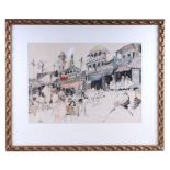 William 'Bill' Papas (1927-2000) - Indian Street Scene - signed lower left, pen & coloured wash,