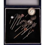 A quantity of Victorian and later stock pins; together with other Victorian and later jewellery to