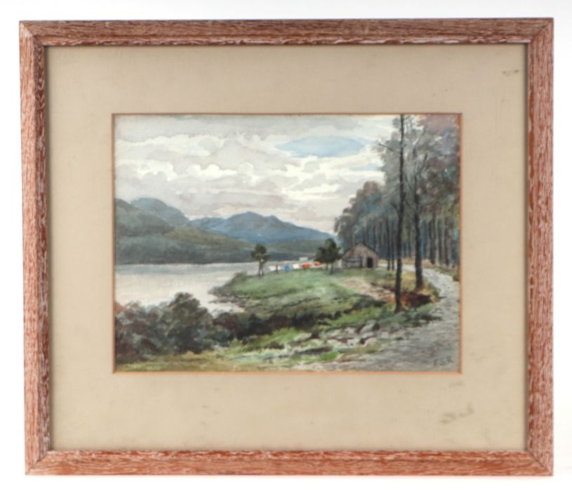 F S Russell - The Highland Laundry - landscape scene, initialled 'ESR' lower right, framed & glazed,