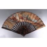 A mid 18th century tortoiseshell fan, hand painted with figures within a landscape; together with