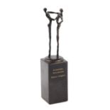 A Corry Ammerlaan figural bronze group on a polished granite plinth, overall 15.5cms high.