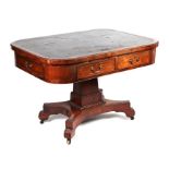 A William IV rosewood library table, the rectangular top with inset leather above four frieze