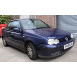 A 2001 Volkswagen Golf Cabriolet 2-litre petrol. Registration No. Y457 JKX, chassis No.