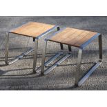A pair of Indian Ocean design Plaza stainless steel and teak coffee tables 50cm wide (2)
