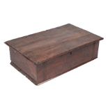 A late 18th / early 19th century oak bible box with interior candle box, 75cms wide.
