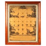 A 19th century French board game 'Nouveau Jeu du Renard', glazed and mounted in a maple frame, 39 by