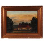 19th century naive school - Farmhouse in a Landscape - oil on canvas, framed, 37 by 27cms.