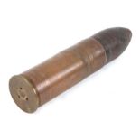 A complete inert WW1 German artillery shell with brass casing in two parts, date stamp to the