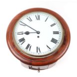 A late 19th century mahogany wall clock, the circular white dial with Roman numerals, 40cms