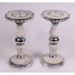 A pair of mosaic mirrored stands, 65cms high.