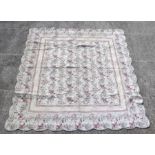 A French Vivarais cotton Durham style scalloped edge quilt, 260 by 254cms; together with another