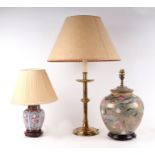 A Rochamp Satsuma style table lamp, 29cms high; together with a Georgian candlestick style brass