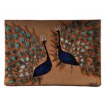 A Swedish ceramic decorative Art tile depicting two peacocks, indistinctly signed lower right, 42 by