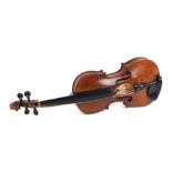 A violin with 13.5ins two-piece back, bears paper label 'Leslie Sheppard Burgess Hill Sussex',